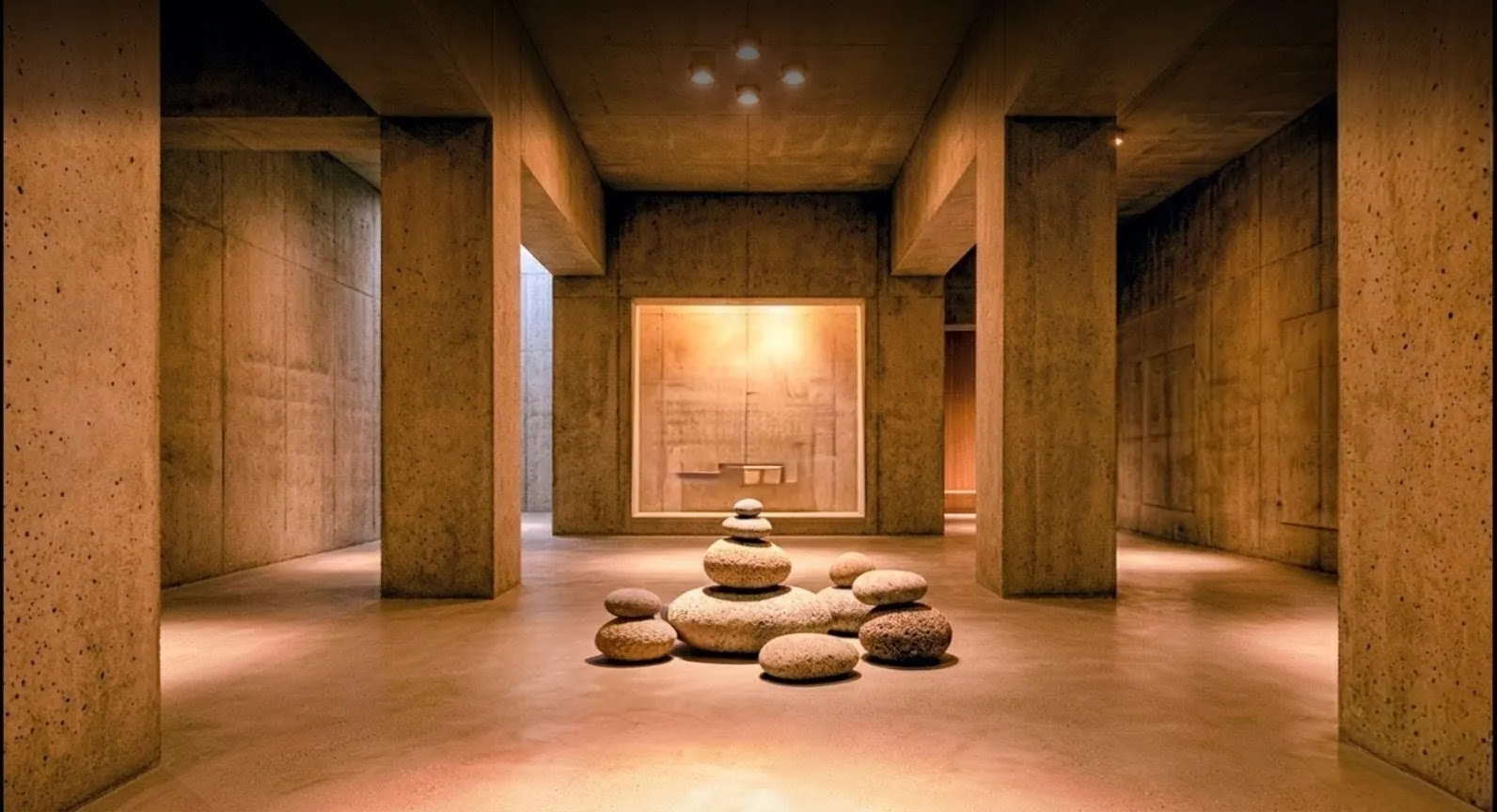 Stone sculpture installation in a contemporary gallery space